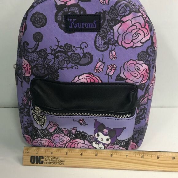 kuromi roses lace mini backpack purple sanrio zippered front pocket adju… - Picture 6 of 6